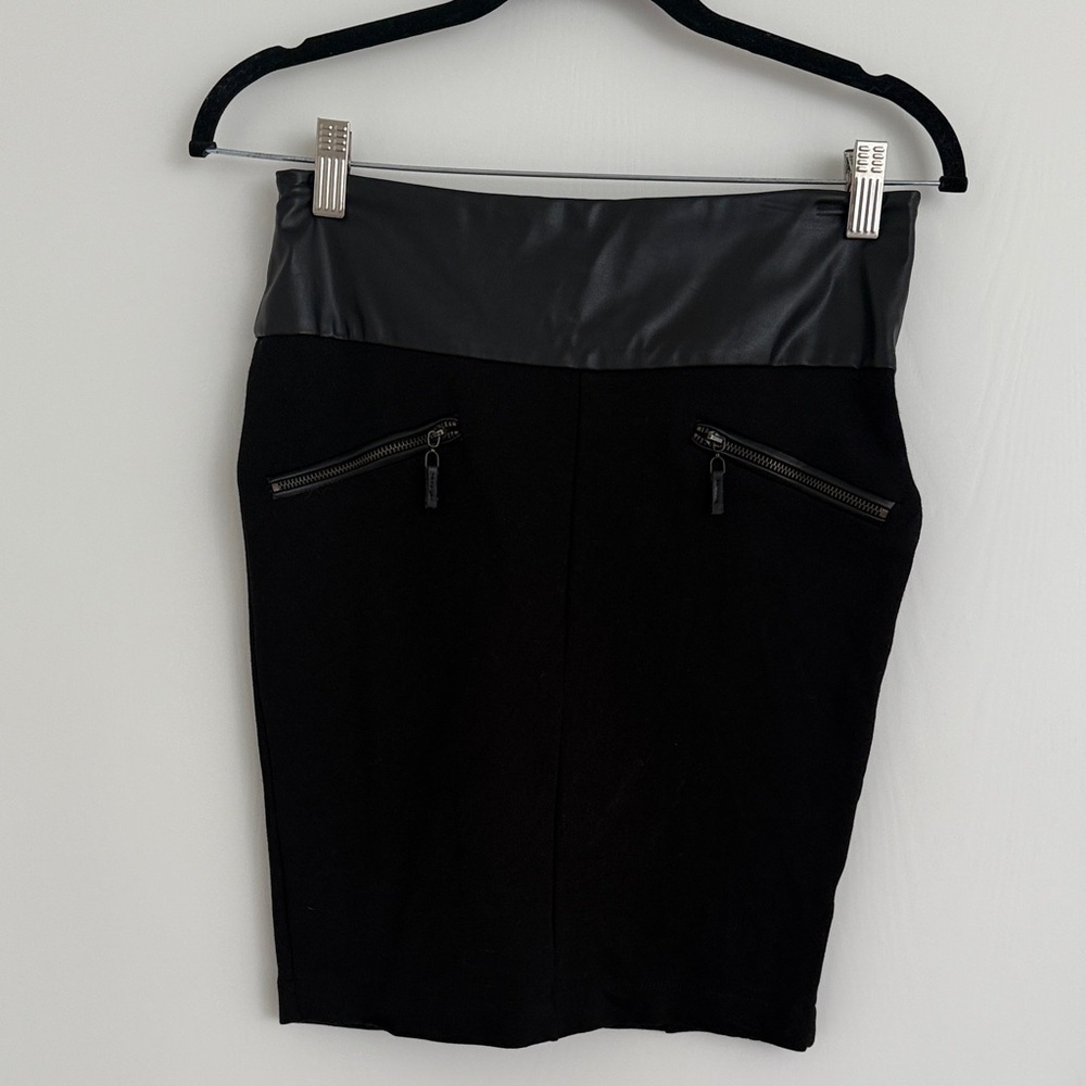 Zara Black Mini Skirt with Faux Leather Detail